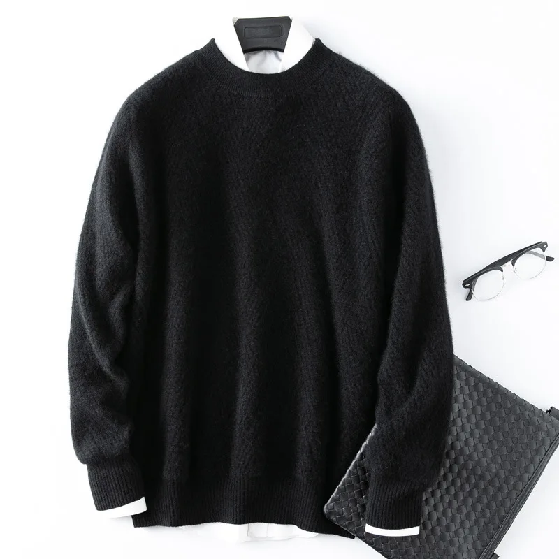 

New Arrival Men Thickened Half High Round Neck Young Casual Computer Knitted Pullovers 100% Cashmere Sweater Size S M L XL 2XL