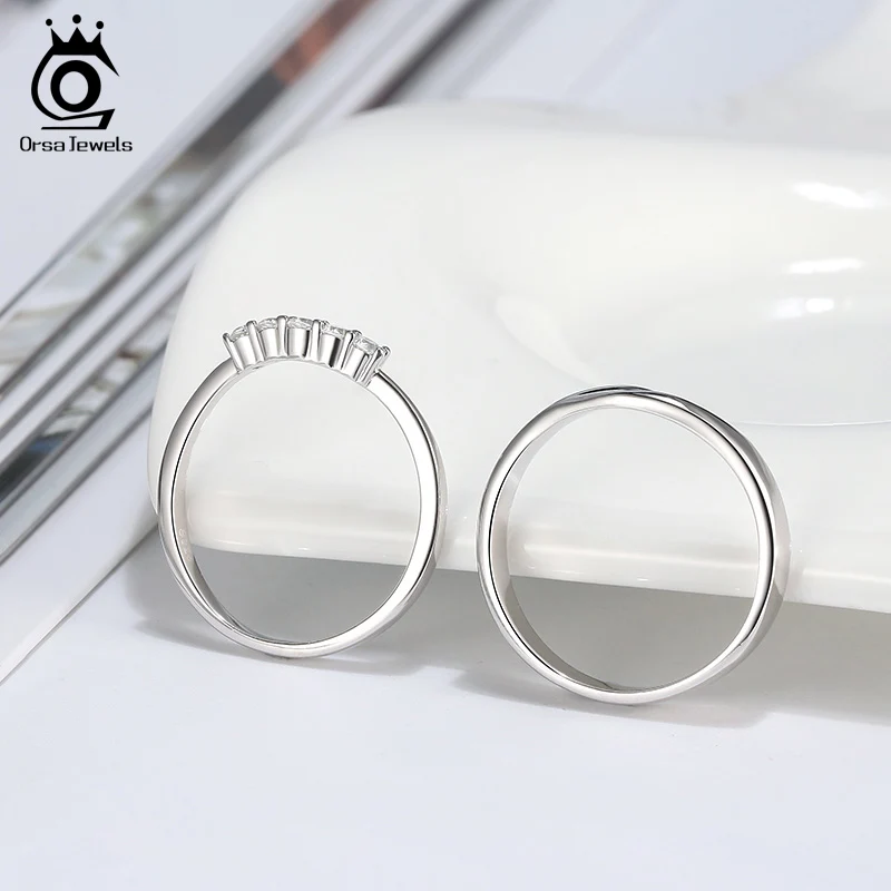 ORSA JEWELS простые S925 блестящие парные кольца из стерлингового серебра обручальное кольцо подарок на день Святого Валентина стильные Драгоценности SR195