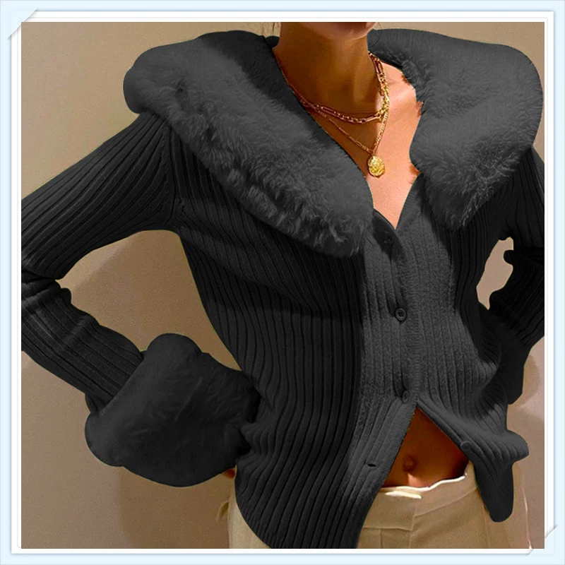 Женский трикотажный кардиган с V-образным вырезом и длинным рукавом |