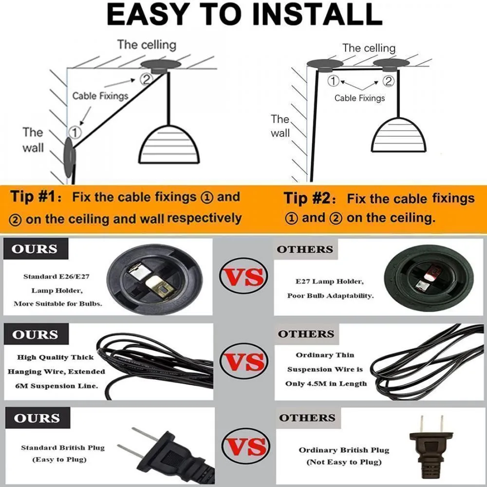 Шнур подвесной с разъемом бронзовый винтажный светильник для водопроводной