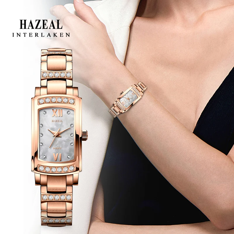 HAZEAL японские кварцевые женские часы браслет роскошные montre femme из нержавеющей