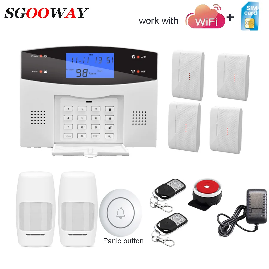 Set D Sgooway Wifi GSM PSTN сигнализация Беспроводная и Проводная детекторы сигнализация Умный дом релейный выход приложение английский/русский/испанский/французский - Цвет: Set D