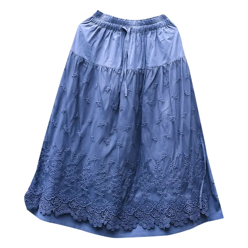 

XITAO Spring and Summer Literature Lace Skirt Women Clothes 2021 Fashion Drawstring Elastic Waist Patchwork Mesh Shirt ZY6123