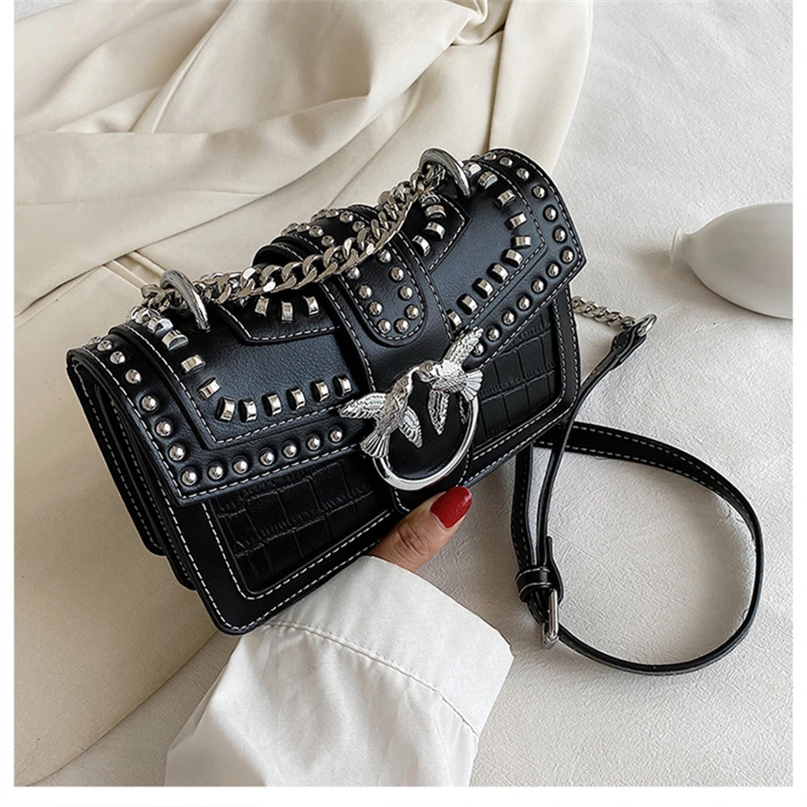 

Swallow Sequined Crossbody Bag for Women 2021 New Fashion Rivet Shoulder Chain Bags Lady Purses and Handbags Wallet on Chain