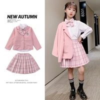 pleated plaided skirt 3pcs jk girls suit 3pcs set teenage girl casual blazerskirtshirts kids clothes set spring girls outfits
