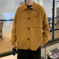 mens fashion loose casual lapel sweater spring and autumn cardigan sweater korean harajuku mens clothing knitted sweater