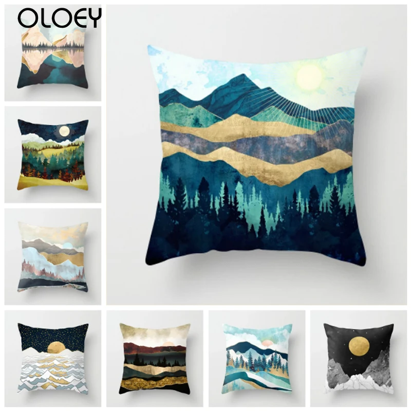 

Pillow Case Home Polyester Pillow Cushion Cover Square Golden Mountain Pillowcase Bedroom Hotel Car Sofa Decoration 45cm*45cm