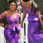 Вечерние платья в южноафриканском стиле с юбкой-годе и прозрачным вырезом, фиолетовое кружевное платье с аппликацией, платье для выпускного вечера с баской, облегающее платье