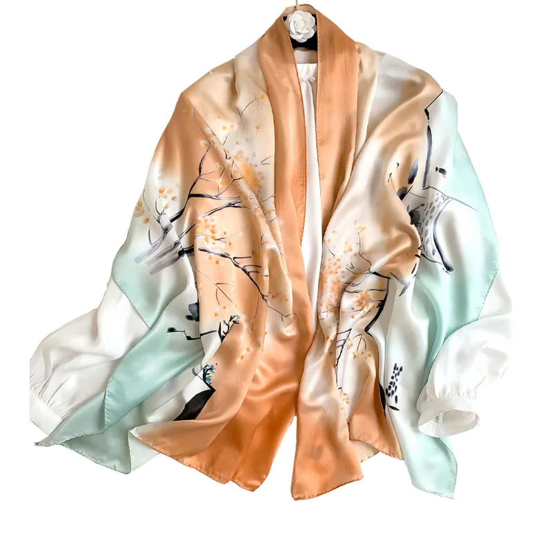 

Женская шаль весна-лето 100% шелк новый ретро принт Длинные шарфы женские сексуальные декоративные шарфы