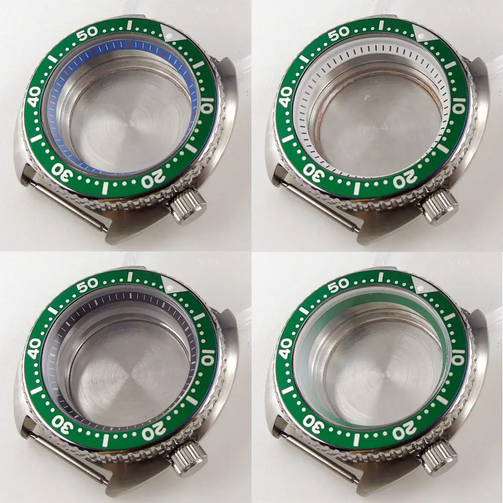 

Steel 45mm Automatic Brushed Watch Case fit NH35A NH36A Alloy Green Insert Sapphire Glass Unidirectional Bezel