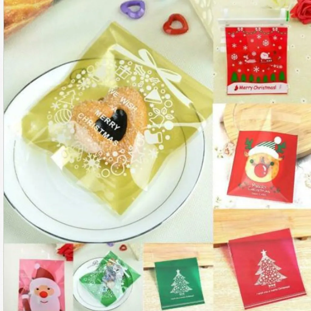 45 # Merry Christmas Санта-Клаус самоклеющиеся пакеты для упаковки печенья