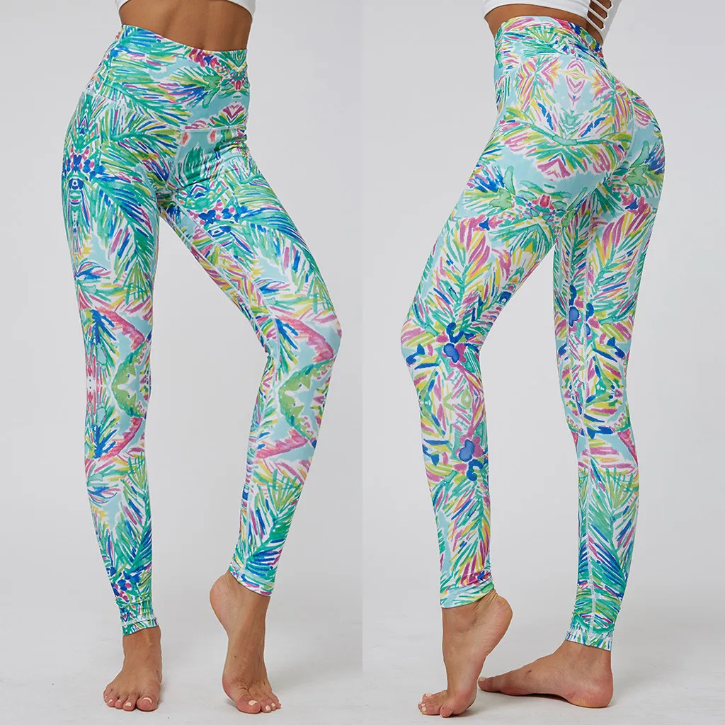 Йога Брюки для женщин высокая талия с рисунком спортивные Леггинсы фитнеса