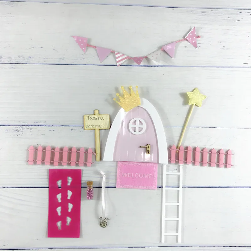 mini princess set Мини Арка ручной работы милый розовый Фея дверь мышь отверстие, миниатюрные деревянные двери с овсянкой и Персонализированная вывеска - Цвет: mini princess set