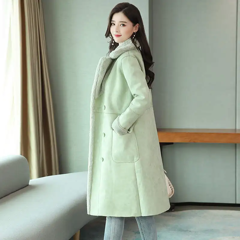 Manteau Femme, зимняя куртка, женское замшевое пальто из овечьей шерсти, толстое хлопковое стеганое макси пальто, длинная куртка, Женская парка, пальто для женщин, C5959 - Цвет: light green parkas