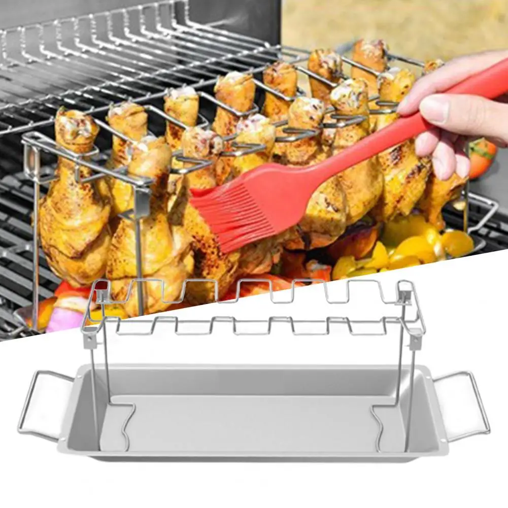 

1 Set Chicken Leg Rack Food Grade BPA FreeHeat Resistant Stainless Steel Multi-slots Grilling Chicken Rack Supplies for Home