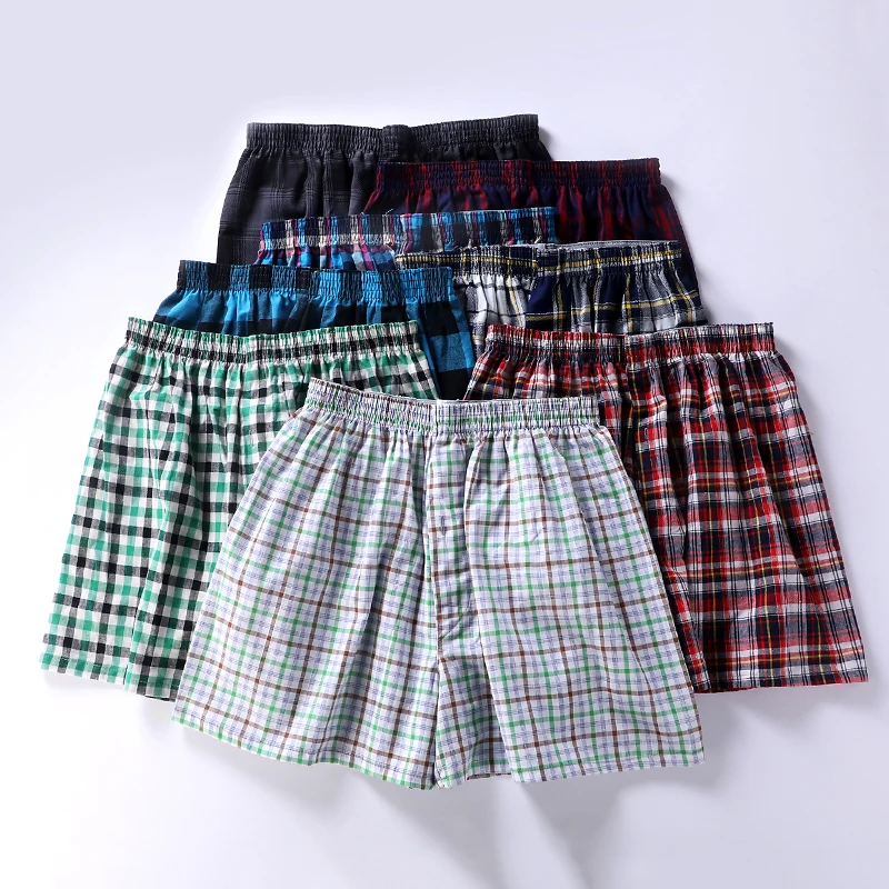 Трусы-боксеры мужские 10 шт./лот нижнее белье из 100% хлопка мягкие шорты в клетку