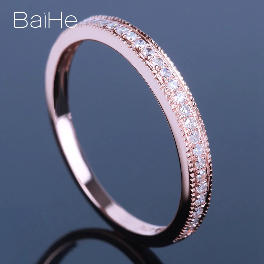 BAIHE Solid 14K розовое золото (AU585) 0.2CT сертифицированное H/SI круглое кольцо с