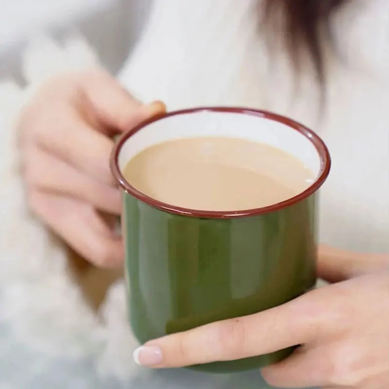 

Enamel Mugs Ceramic Tea Cup with Handle Outdoor Home Vintage Breakfast Coffee Milk Cup Mini Mugs Cookable Heatable
