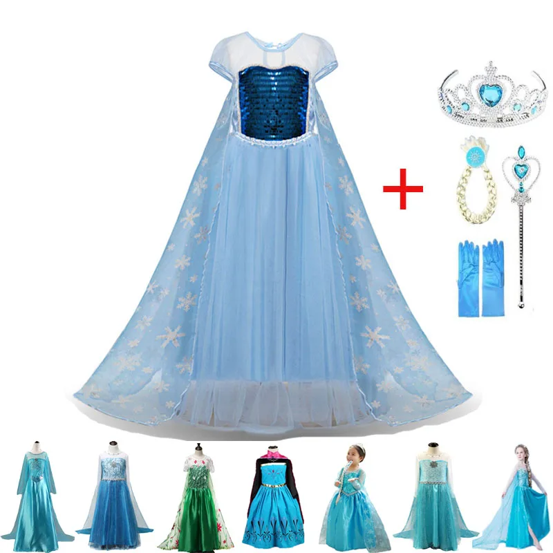 2020 платье для девочек костюм косплея Анны и Эльзы на Хэллоуин летние платья