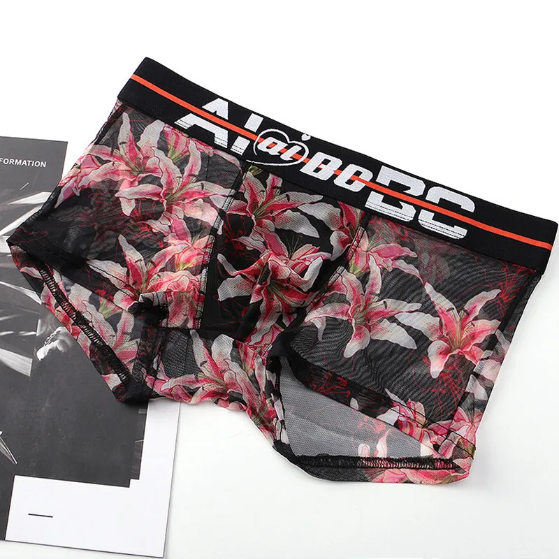 Мужские боксеры сексуальное белье прозрачные трусы Puoch с пенисом кружевные