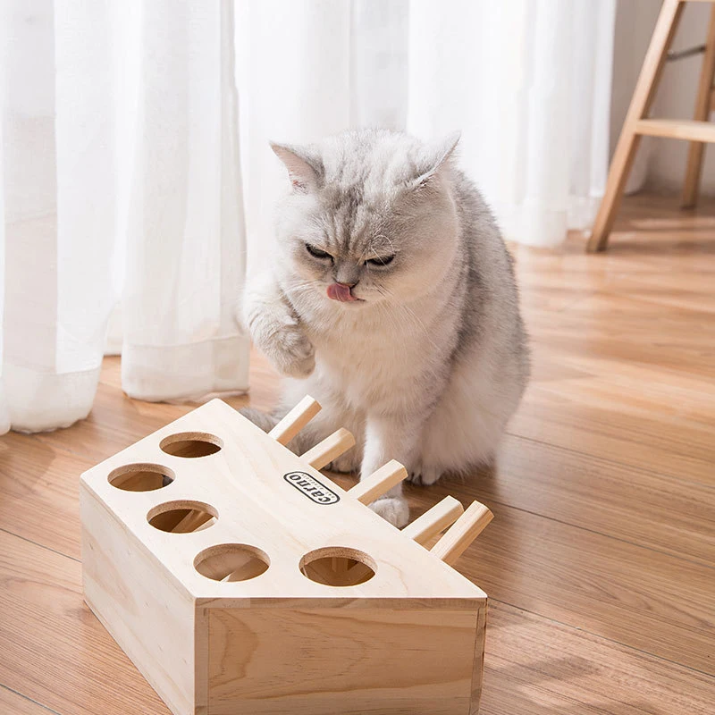 Juguete de caza de gatos, laberinto interactivo de madera maciza para mascota, h&aacute;mster con agujero de 3/5 huecos, trampa para morder, hierba gatera, juguete divertido-2