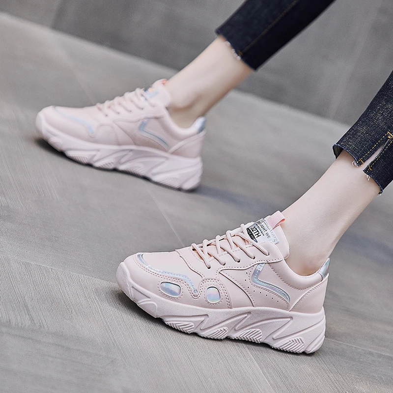 

Новое поступление, женские весенне-летние кроссовки на платформе, белые, розовые резиновые кроссовки. Удобные кроссовки для бега и тенниса