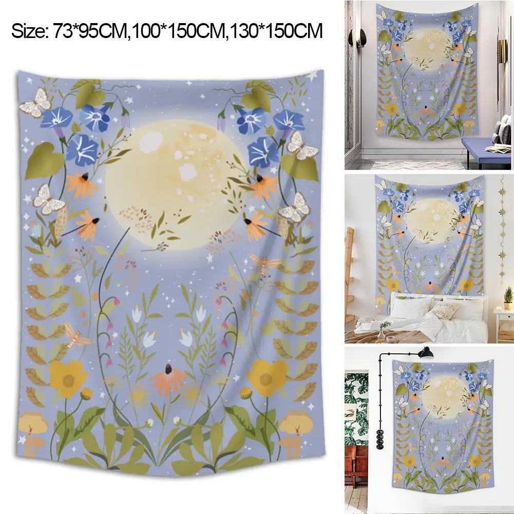 

Psychedelic Moon Tapestry Wall Hanging Celestial Floral Wall Flower Tapestry Hippie Dorm Decor Carpet Wall Sky Starry Carpe D8V8