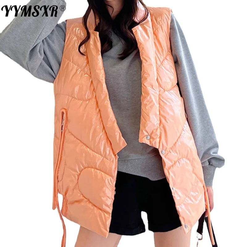 

2021 Korean Sleeveless Vest Cotton Jacket Personalized Mid-length Pure Color Down Cotton Elegant Ladies Jacket with High Quality