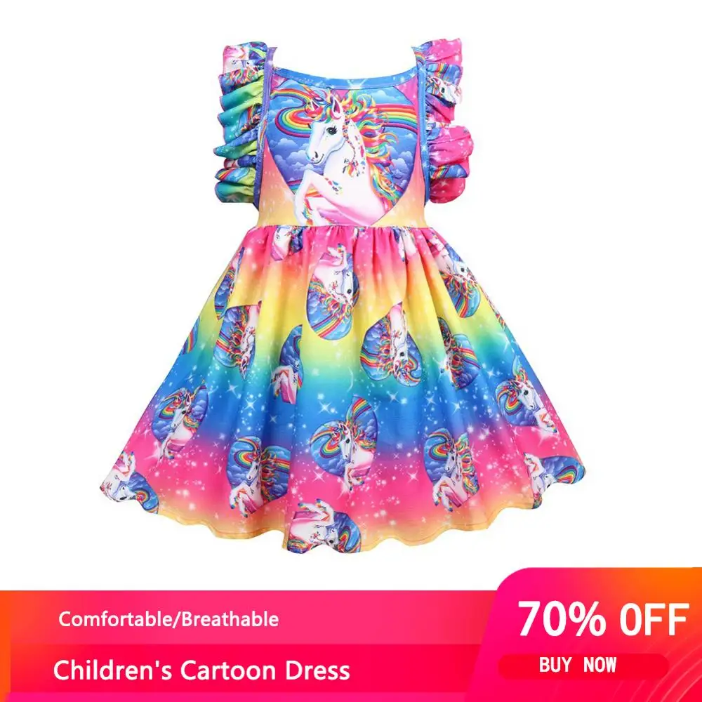 2021 Girls Halloween Backless Rainbow Princess Dress Baby Girl Christmas Children Cartoon Floral Party Birthday Kids | Детская одежда и