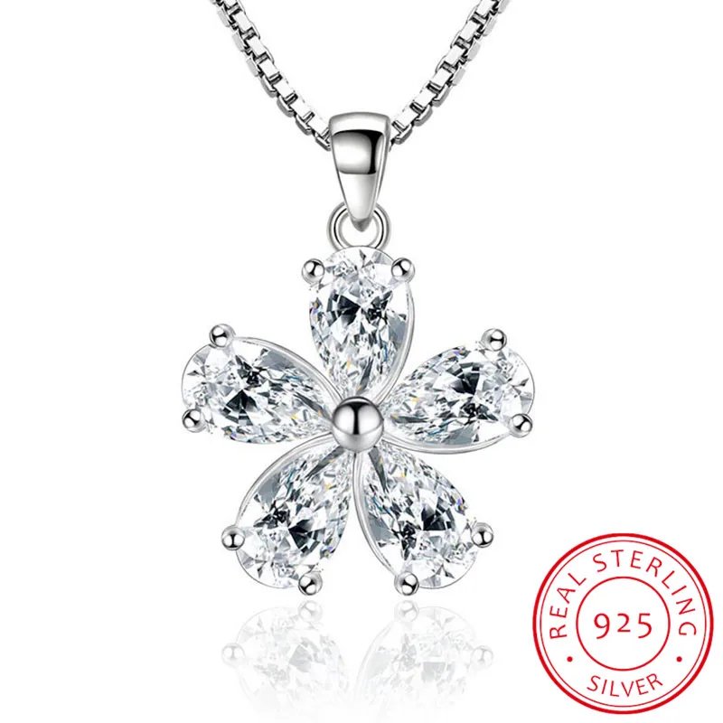 

925 ювелирные изделия из стерлингового серебра AAA CZ цирконием сливы цветок кулон ожерелье для женщин подарок 45 см цепь Чокер-колье S-N148