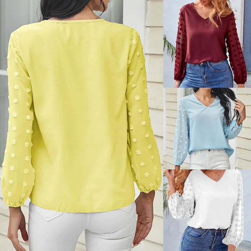 

Summer New European And American Women Blouse Solid Color V-neck Temperament Shirt Women Top