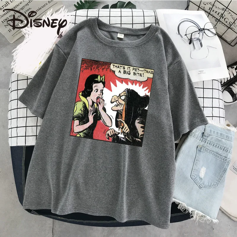 

Disney spring/summer fashion women's round neck top Beauty and the Beast series loose print slim cotton short-sleeved T-shirt
