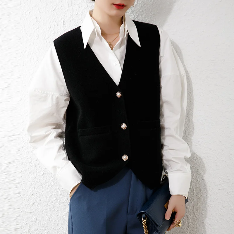 

Sweater women's Vest sweater jacquard Vest Jacket V-neck sleeveless knitted cardigan waistcoat