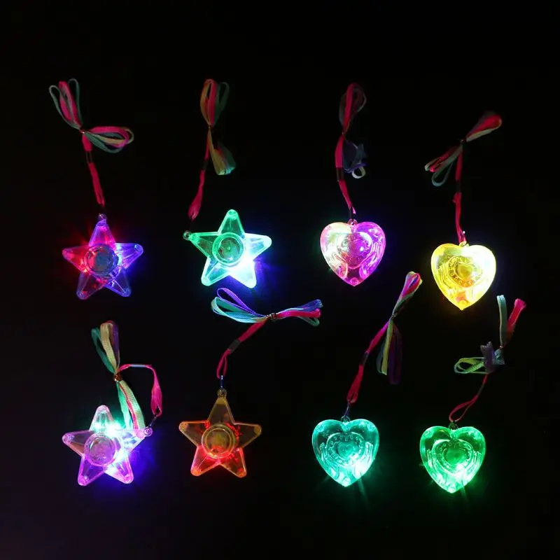 

Pentacle Star Heart Shape Colorful LED Sparkle Necklace Shining Pendants Party Favors Kids Toy Light Up Toy N7ME