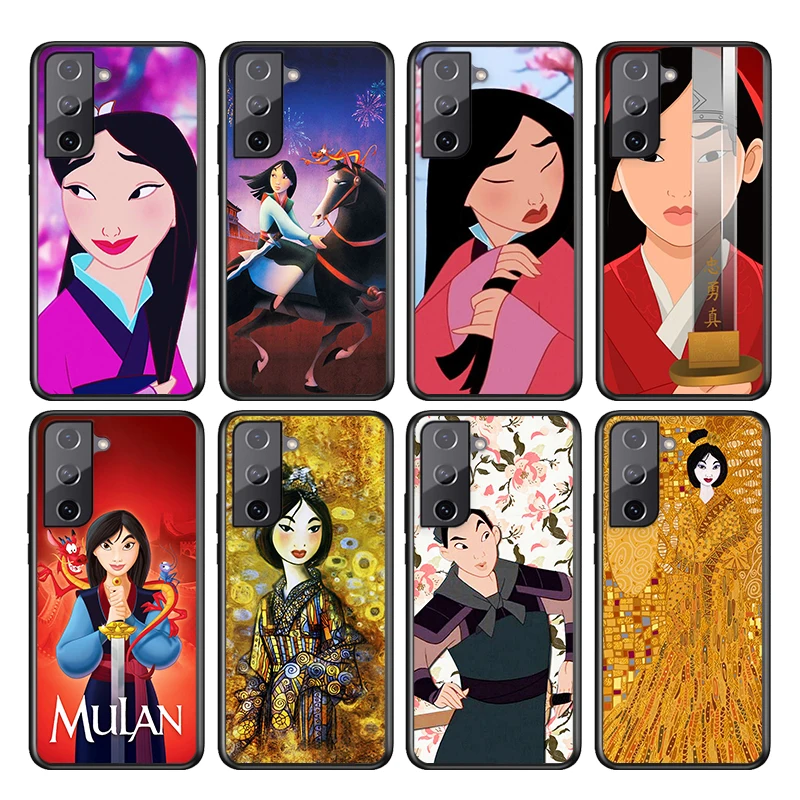 

For Samsung S22 S21 S20 FE Ultra Pro Lite S10 5G S10E S9 S8 S7 S6 Edge Plus Soft TPUPrincess MuLan Black Phone Case