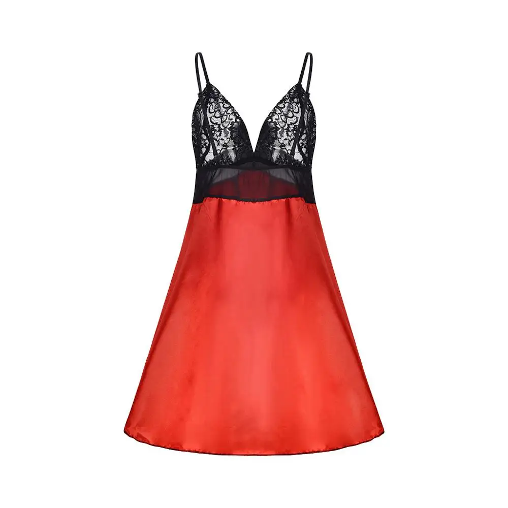 Женская ночная рубашка пикантная кружевная без рукавов с открытой спиной на