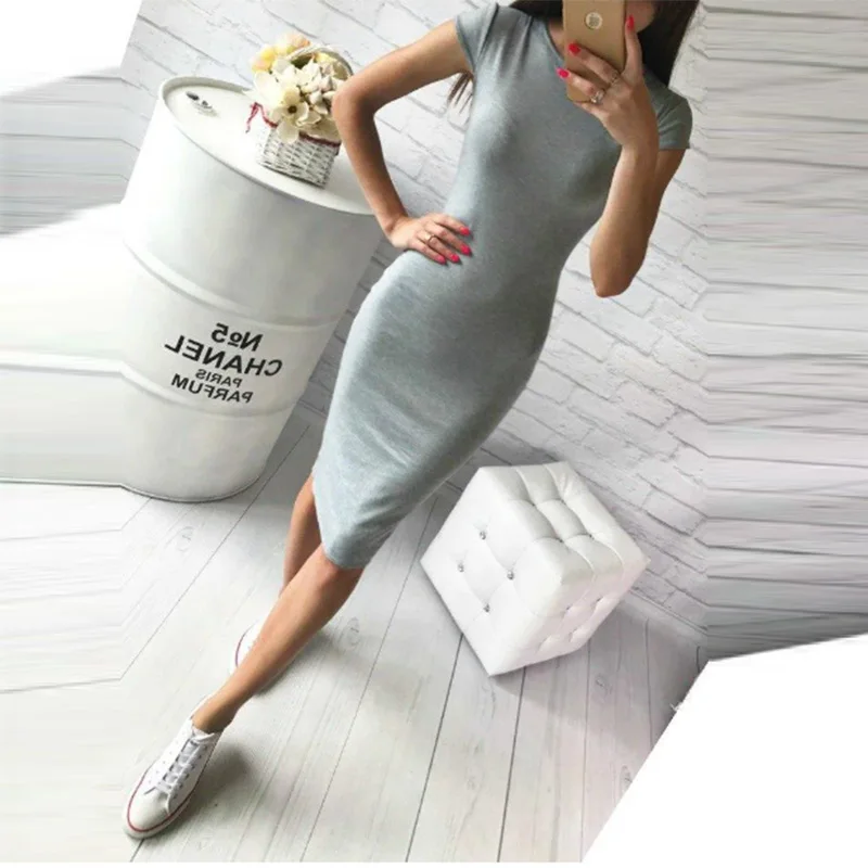 Повседневная Женская одежда однотонное хлопковое тонкое платье с коротким