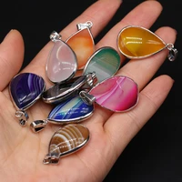 natural stone water drop shape yellow green orange stripe agates pendant charm for diy necklace earring jewelry making 20x30mm