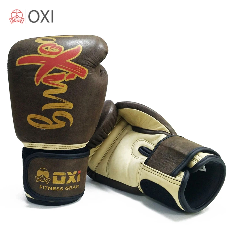 Окси Ретро Боксёрские перчатки 10OZ 16OZ кожи коровы кожа кикбоксинг MMA тренажерный