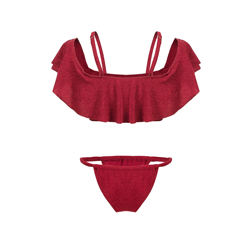 

Micro Bikini Women Swimwear Solid Red Hem of Clothes Low Waist Thong Sexy Swimming Suit For Women 2021 Hot Brazilion Biquini