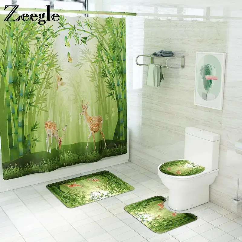 traditiona style bath mat and shower curtain set non slip u shaped toilet rug bathroom floor mat waterproof shower curtain free global shipping