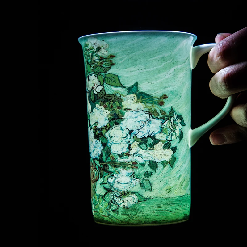 Кофейная кружка с изображением белой розы Ван Гога фарфоровая для домашнего