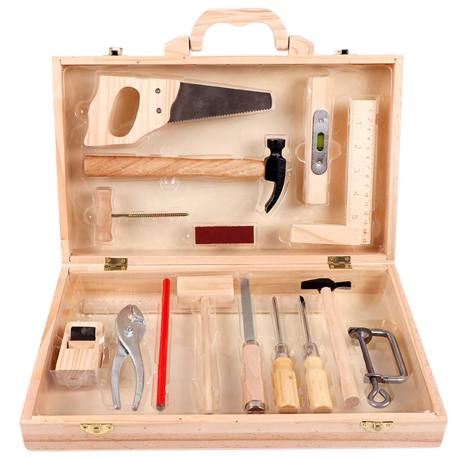 

Repair Box Toy Building Multifunctional Woodworking Wooden Tool Kit Pretend Simulation Wooden Repair Tool Toy Set With Suitcase
