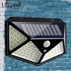 Уличный светильник на солнечной батарее со встроенным аккумулятором и датчиком движения, водонепроницаемый уличный светильник для украшения сада, 100 светодиодов