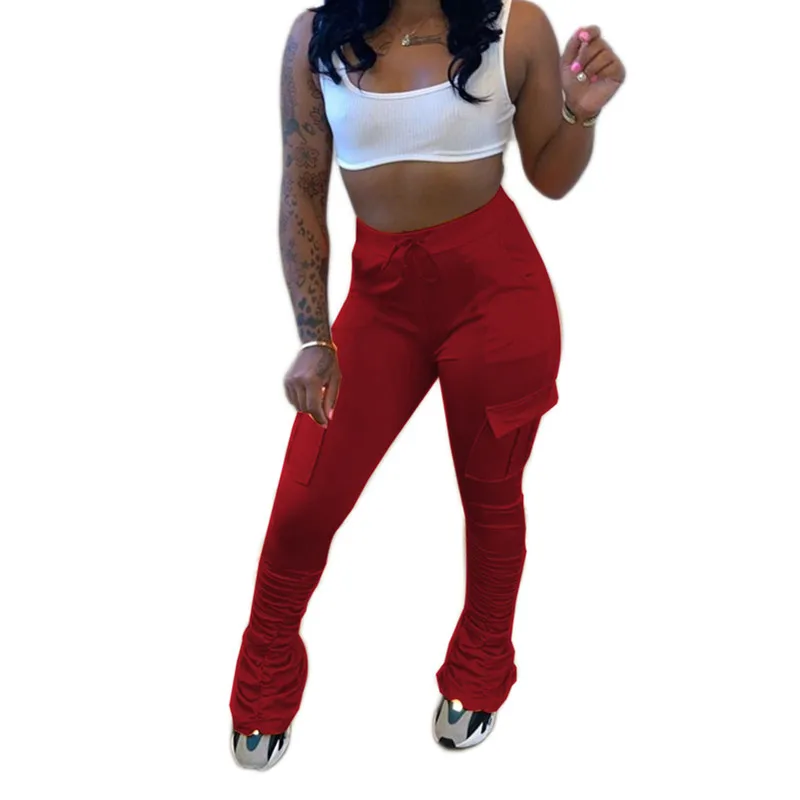 

2022 High Waist Stacked Leggings Flare Sweatpants Women 2022 Fall Neon Joggers Elastic Bell Bottom Trouser Ruched Cargo Pants