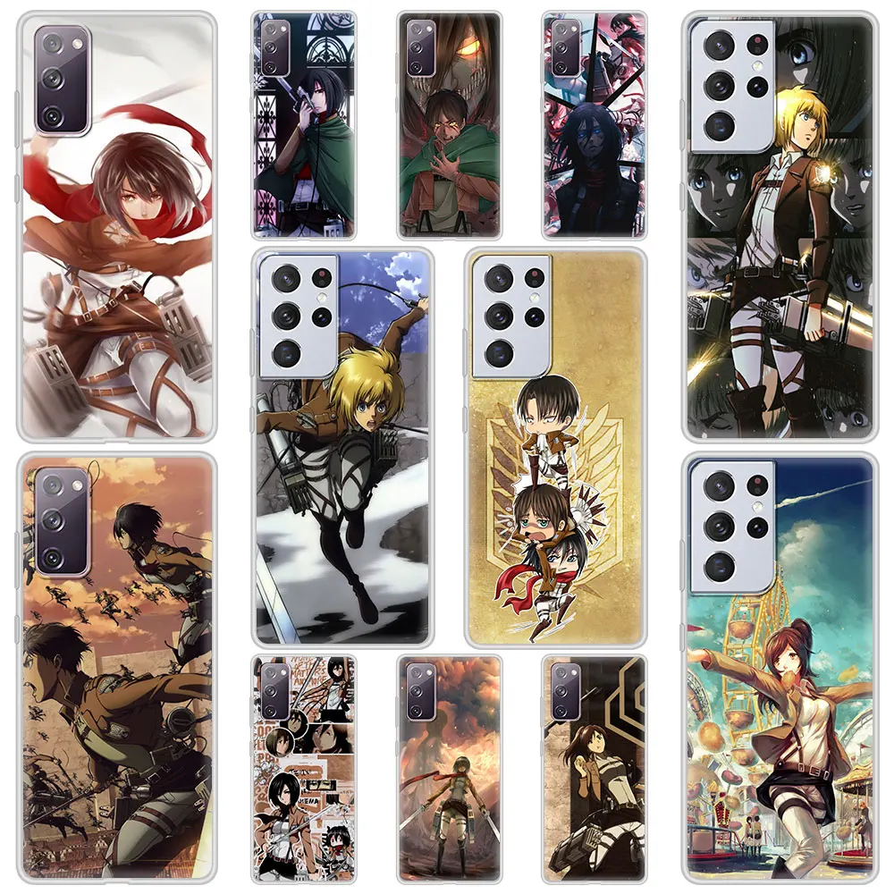 

Anime Attack On Titan Girl Translucent Matte Phone Case For Samsung Galaxy S21 S20 Ultra S10 S9 S8 Plus S20FE 5G S10e Cover Capa