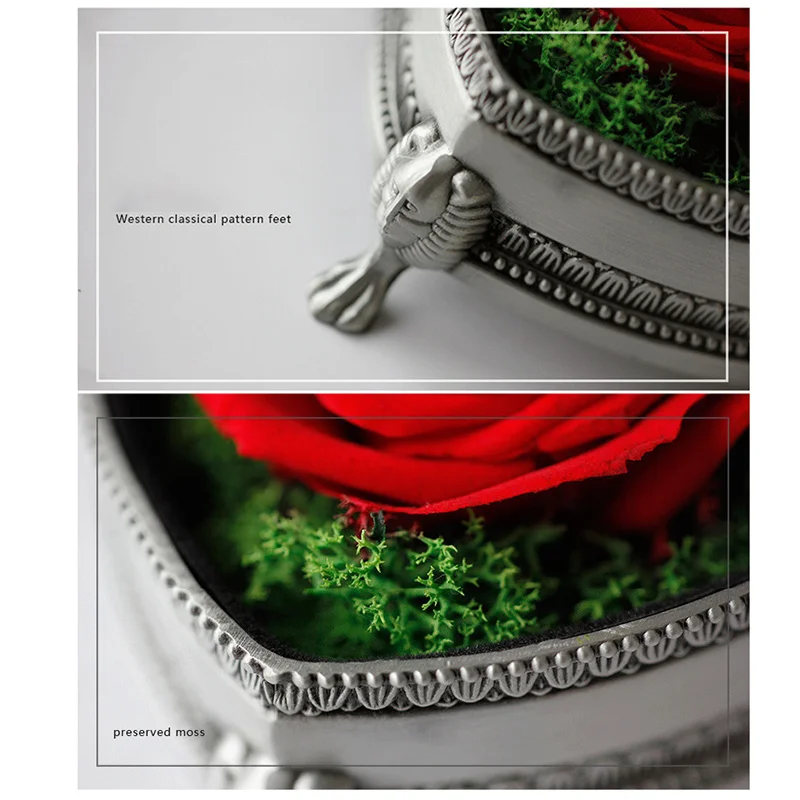 

Christmas Valentine's Day Gift Rose Heart-Shaped Metal Jewelry Box Preserved Flower Gift Box TP-Hot