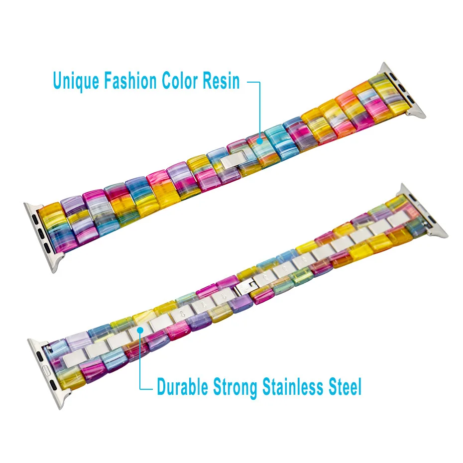 Resin Stainless Steel strap for apple watch band 44mm iwatch 42mm Series SE 6 5 4 3 2 1 Wristband loop 40mm bracelet Replacement