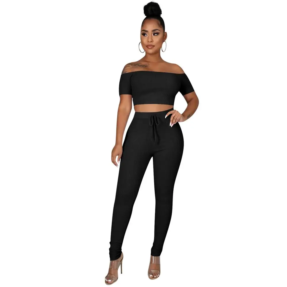 

2 Piece Sets Womens Outfits Summer Sexy Two Piece Set Crop Top and Pants Black Crop Top and Pants Matching Set Pantalon Femme