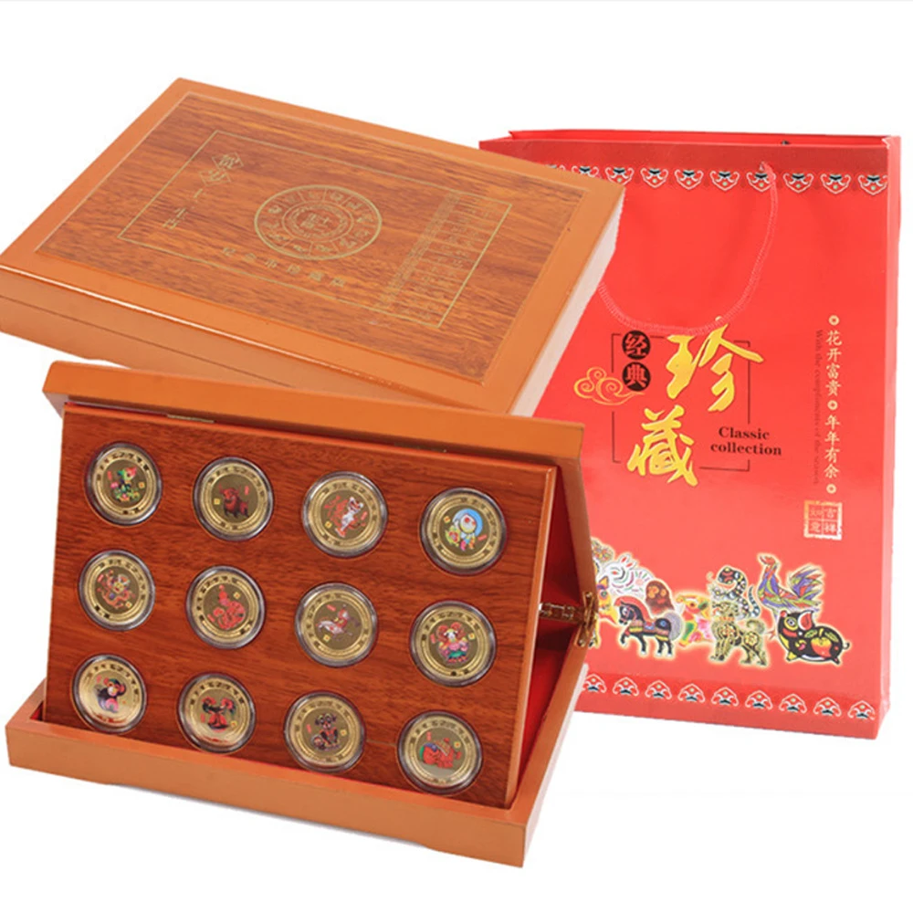

2 набора, Памятные золотые и серебряные монеты, сувенир в виде китайского зодиака, вызов, коллекционные монеты с лунным календарем, коллекционные художественные подарки